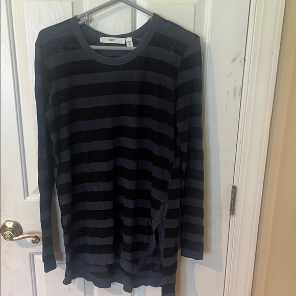 WILT Asymmetrical long sleeve Gray and Black Striped Shirt womens size small - Picture 1 of 7